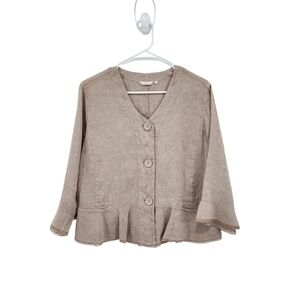 Kleen Women's Silk Linen Blend Button Front Peplum Top Lagenlook- M